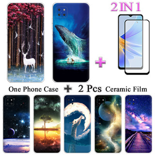 2 IN 1 เคสโทรศัพท์มือถือเซรามิค กันรอยหน้าจอ เพ้นท์ลาย ทรงโค้ง สําหรับ Samsung Galaxy A22 5G