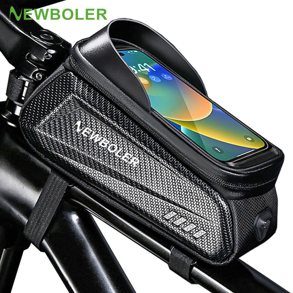 Newboler 2L จักรยานกรอบด้านหน้า Top Tube กระเป๋ากันน้ําขี่จักรยานกระเป๋า 7.2 นิ้วหน้าจอสัมผัสจักรยานโทรศัพท์กระเป๋าอุปกรณ์จักรยาน