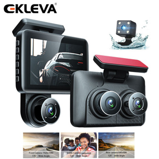 Ekleva กล้องบันทึกวิดีโอ HD 1080P มุมกว้าง 360 องศา 4.0 นิ้ว 3 เลนส์ สีดํา สําหรับติดรถยนต์