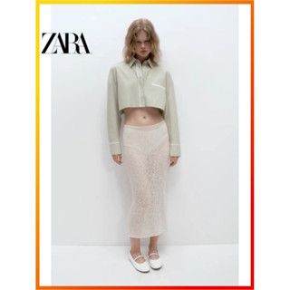 Zara ใหม่ เสื้อเชิ้ตแขนสั้น ลายทาง TRF Poplin สําหรับผู้หญิง 8019819 912