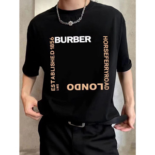 เสื้อยืดแขนสั้นลําลอง ผ้าฝ้าย พิมพ์ลายโลโก้ตัวอักษร Burber ขนาดใหญ่ แฟชั่นคู่รัก สําหรับผู้ชาย และผู้หญิง