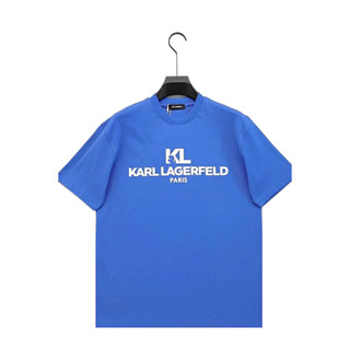 Karl LAGERFELD 2023 ใหม่ เสื้อยืดคอกลม แขนสั้น ผ้าฝ้าย พิมพ์ลายฉลาก MK67