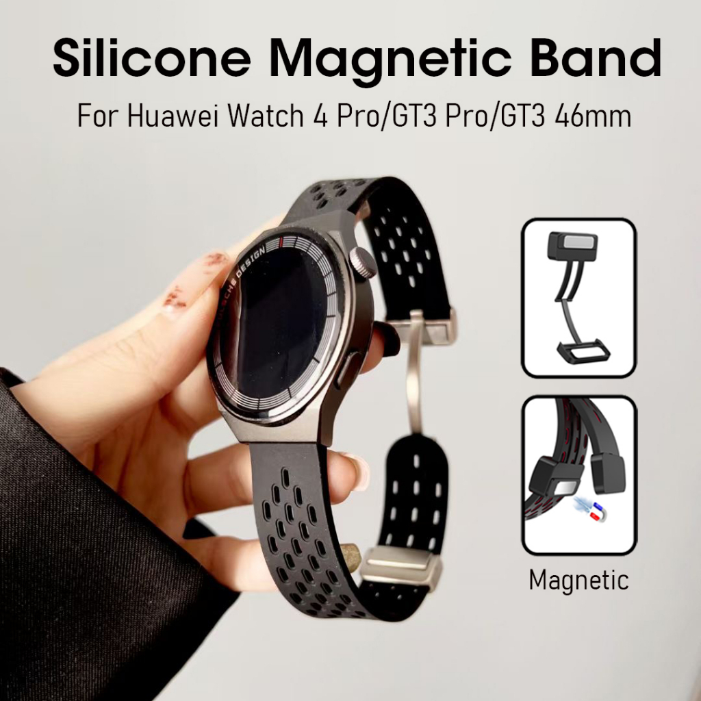 สายนาฬิกาข้อมือซิลิโคน ระบายอากาศ พร้อมตะขอแม่เหล็ก พับได้ สําหรับ HUAWEI Watch GT4 46 มม. HUAWEI Watch 4 Pro GT3 SE 46 มม. GT2 Pro HUAWEI Watch 3 Pro GT3 46 มม.