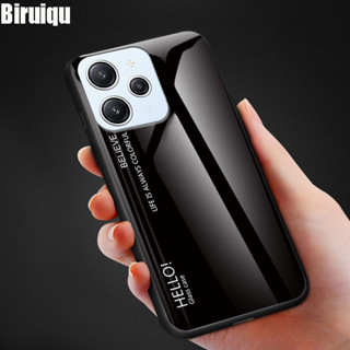 Biruiqu เคสกระจกนิรภัย ขอบซิลิโคนนิ่ม ไล่โทนสี กันกระแทก สําหรับ Redmi 12