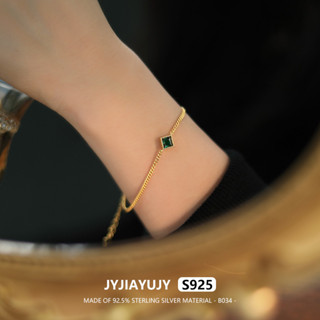 Jyjiayujy สร้อยข้อมือเงินแท้ 100% 925 8 มม. สีเขียว คุณภาพสูง แฟชั่น B034