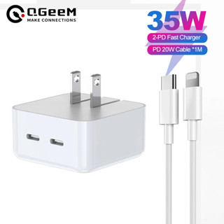 Qgeem ที่ชาร์จ 35W Dual PD4.0 3.0 TYPE-C พอร์ตคู่ ขาพับได้ ปลั๊กชาร์จเร็ว สําหรับ Apple Android โน้ตบุ๊ก ชาร์จเร็ว