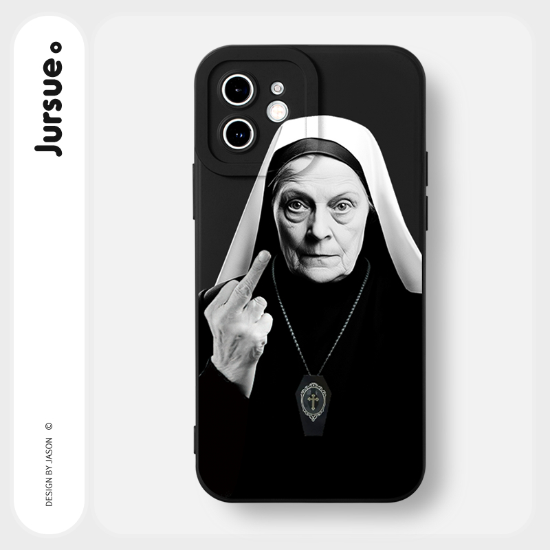 JURSUE เคสไอโฟน เคสซิลิโคนนุ่มกันกระแทกน่ารักตลก เคสโทรศัพท์ สีดำ Compatible for iPhone 16 15 14 13 12 11 Pro Max SE 2020 X XR XS 8 7 Plus xsmax 6splus 7plus 8plus พลัส Y3815