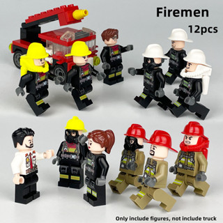 12 ชิ้น Firemen Resue team City People Minifigures Building Blocks อุปกรณ์เสริมเด็ก ประกอบของเล่น