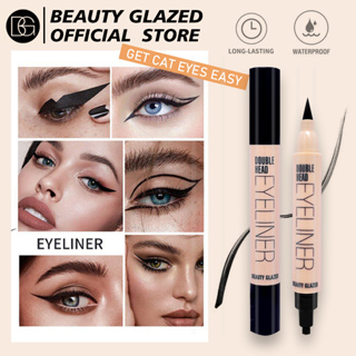 Beauty GLAZED อายไลเนอร์ แบบสองหัว กันน้ํา ปากกา ตาแมว ปีก อายไลเนอร์ เซ็กซี่ เครื่องสําอาง ตราประทับ ปีก อายไลเนอร์