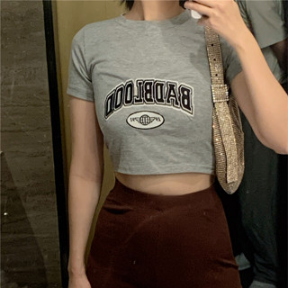 Vintage Sports Style Embroidery Letter Short Fit T-shirt Top European and American Spring/Summer Short Sleeve Top