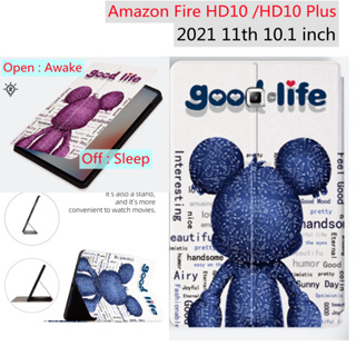 For Amazon Fire HD10 2021 HD 10 Plus 2021 11th Generation Kids Safe High Quality PU Leather Shell Tablet Case Flip Stand Cover Cute Music Doll Pattern Sweat Proof Case