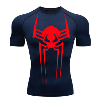 2099 เสื้อยืดลําลอง แขนสั้น พิมพ์ลายสไปเดอร์แมน เหมาะกับการวิ่ง ออกกําลังกาย เพาะกาย เพาะกาย สําหรับผู้ชาย