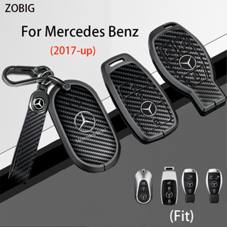 Zobig เคสกุญแจรถยนต์ คาร์บอนไฟเบอร์ พร้อมพวงกุญแจ สําหรับ Mercedes Benz 2017-2023 A-Class C-Class G-Class S-Class E-Class