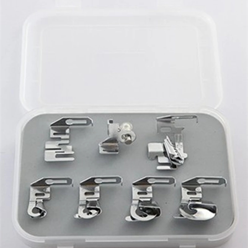 7 ชิ้น Low Shank Bias Binder ม้วน Hemmer ขอบ Stitcher ชุดเท้า CY-007-002 5BB5094