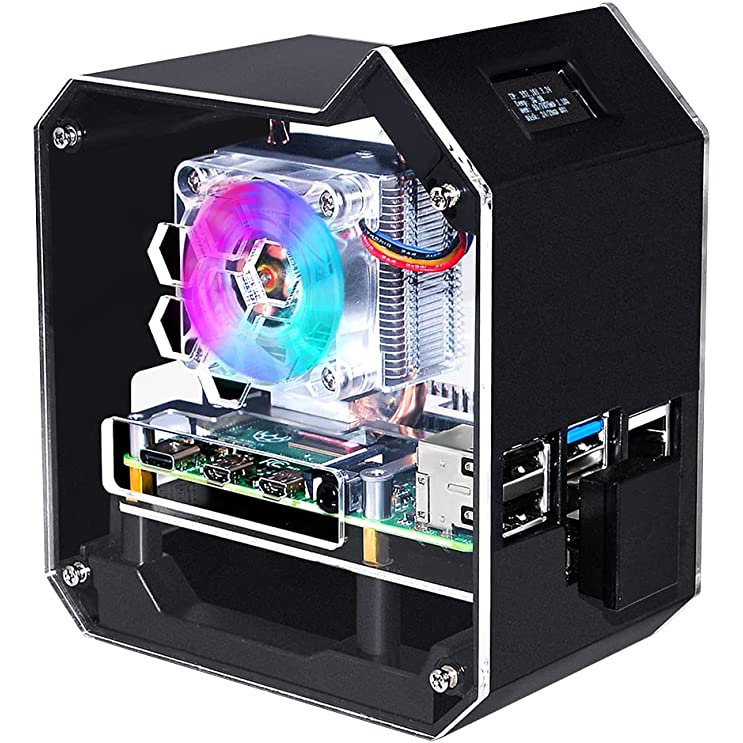 ชุดทาวเวอร์ 52Pi Raspberry Pi 4 Mini NAS พัดลมระบายความร้อน ICE พร้อมบอร์ดขยาย PWM RGB M.2 SATA SSD