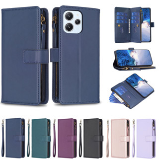 เคสหนัง ฝาพับแม่เหล็ก พร้อมช่องใส่บัตร มีซิป สําหรับ Xiaomi Civi 3 Poco F5 X5 Pro 5G Redmi 12 Redmi K60 Pro