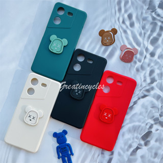 Tecno Pova 5 4G LH7n เคสโทรศัพท์ ซิลิโคน TPU นิ่ม ผิวด้าน ขอบตรง พร้อมแหวนขาตั้ง รูปหมีโหด