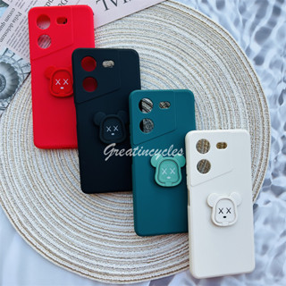 Tecno Pova 5 4G LH7n เคสโทรศัพท์มือถือ ซิลิโคน เนื้อแมตต์ ขอบตรง พร้อมแหวนขาตั้ง รูปหมีโหด แบบพกพา บางพิเศษ