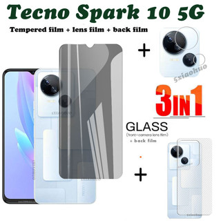 Tecno Spark 10 5G กระจกนิรภัย Tecno Spark 10 ตัวป้องกันหน้าจอ Tecno Spark 10C ตัวป้องกันเลนส์กล้อง แบบเต็มหน้าจอ เคลือบด้าน ความเป็นส่วนตัว ฟิล์มด้านหลัง คาร์บอนไฟเบอร์ 3 In 1