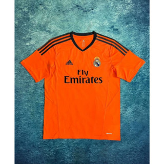 เสื้อกีฬาแขนสั้น ลายทีมชาติฟุตบอล Real Madrid Orange Second Away 2013/2014 สไตล์เรโทร