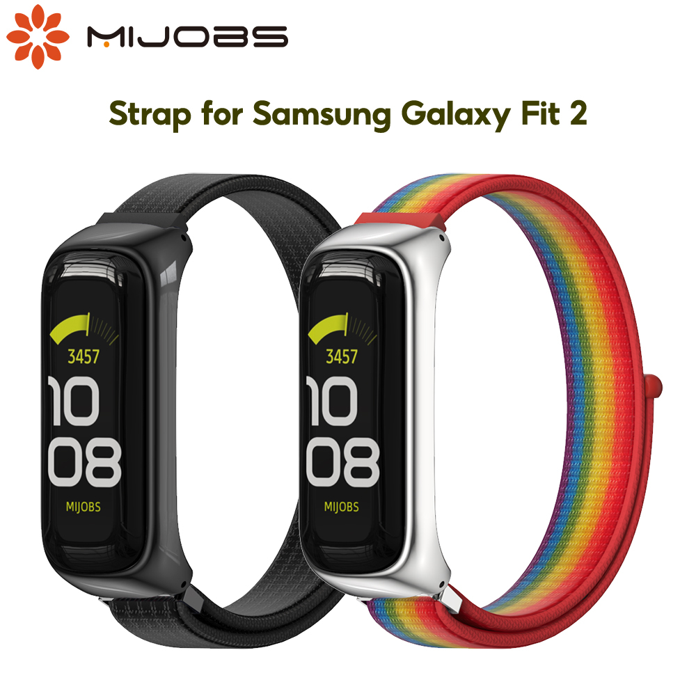 Mijobs สายนาฬิกาข้อมือไนล่อน โลหะ แบบเปลี่ยน สําหรับ Samsung Galaxy Fit 2 Galaxy Fit 2