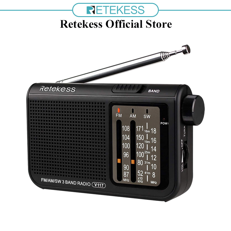 Retekess V117 เครื่องเล่นวิทยุ FM AM SW แบบพกพา สำหรับผู้สูงอายุ พร้อมปุ่มปรับ (สีดำ)