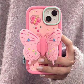 เคสโทรศัพท์มือถือ แบบพับได้ ลายผีเสื้อ 3D สีชมพู สําหรับ iPhone 14 Promax 14Pro 13 Promax 13Pro 12 Promax 12Pro 11