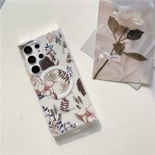 เคสโทรศัพท์มือถือแบบแข็ง ใส ลายดอกไม้ สําหรับ Samsung Galaxy S23 ultra S22 ultra S23+ S22+