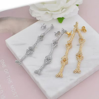 พร้อมส่ง ต่างหู ประดับเพชร สไตล์เรโทร สําหรับผู้หญิง