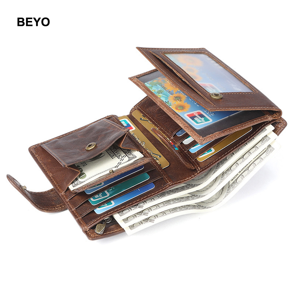 กระเป๋าสตางค์หนัง RFID อเนกประสงค์ พร้อมช่องใส่เหรียญ สไตล์วินเทจ สําหรับผู้ชาย