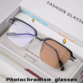 แว่นตา Photochromic แฟชั่นป้องกันแสงสีฟ้า 0 องศา - 400 องศาแว่นตา Photochromic สายตาสั้น