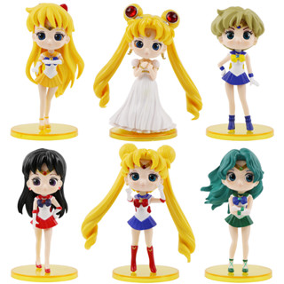 โมเดลฟิกเกอร์ PVC อนิเมะเซเลอร์มูน Tsukino Usagi Sailor Mars Mercury Jupiter Venus Q Version ขนาด 11-12 ซม. 6 ชิ้น ต่อชุด