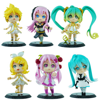 โมเดลฟิกเกอร์ PVC อนิเมะ Virtual Singer Hatsune Miku Akita Neru Sakura Hatsune Miku Snow Miku Q Version สําหรับตกแต่งเค้ก 6 ชิ้น ต่อชุด