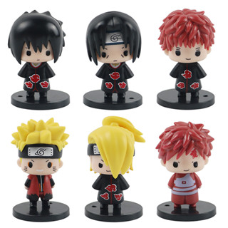 โมเดลฟิกเกอร์ PVC อนิเมะนารูโตะ Uchiha Sasuke Uzumaki Naruto Itachi Gaara Deidara Akatsuki Q Version ขนาด 7 ซม. 6 ชิ้น ต่อชุด