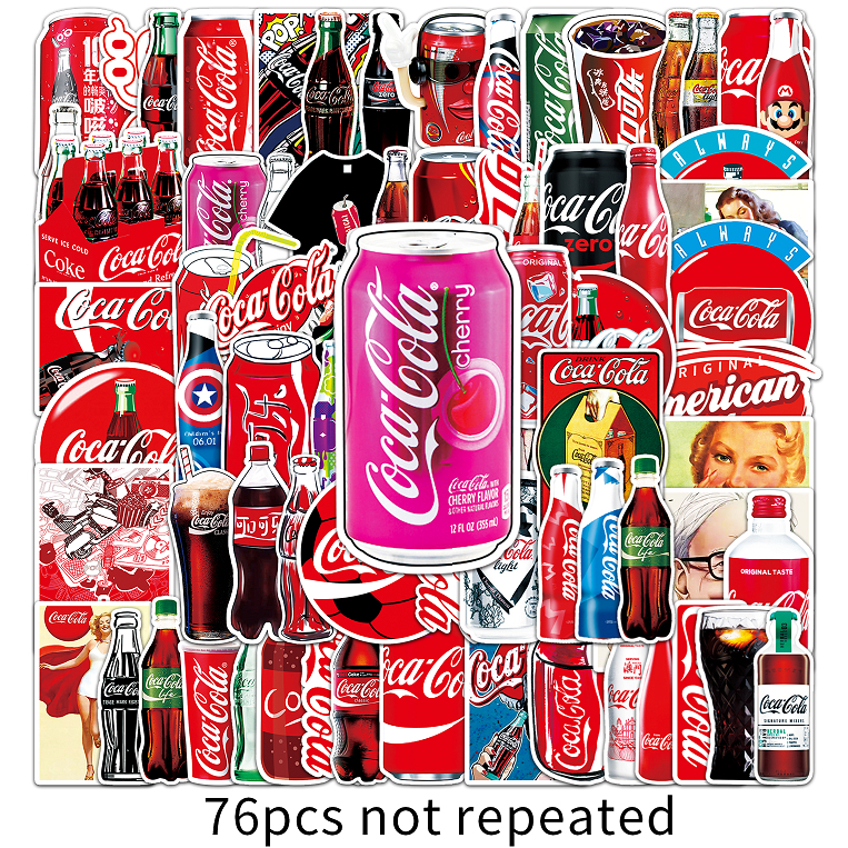76 ชิ้นตลก Coca Cola DIY สติกเกอร์สร้างสรรค์สําหรับแล็ปท็อป/โทรศัพท์/หมวกกันน็อค/รถ/มอเตอร์/สติกเกอร์กีตาร์ Home Decal