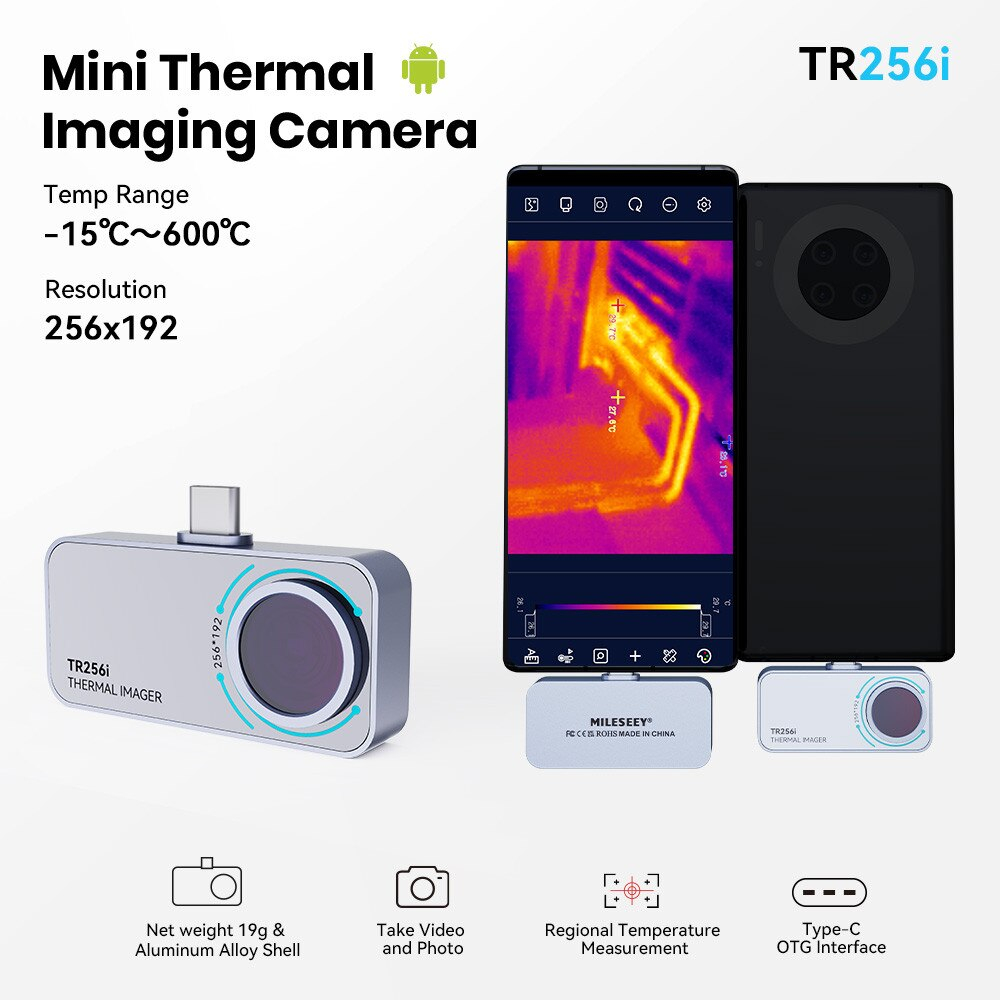 Mileseey TR256i TR160i กล้องถ่ายภาพความร้อน ขนาดเล็ก USB Type-C OTG สําหรับเครื่องตรวจจับอุณหภูมิอินฟราเรด Android พร้อมแอพ