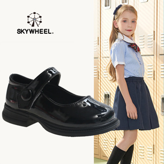Skywheel Girl School Shoes Mary Jane JK Flat  Soft Sole Flat Princess Shoes Size 27-37 Glossy PU Leather Shoes For Kid