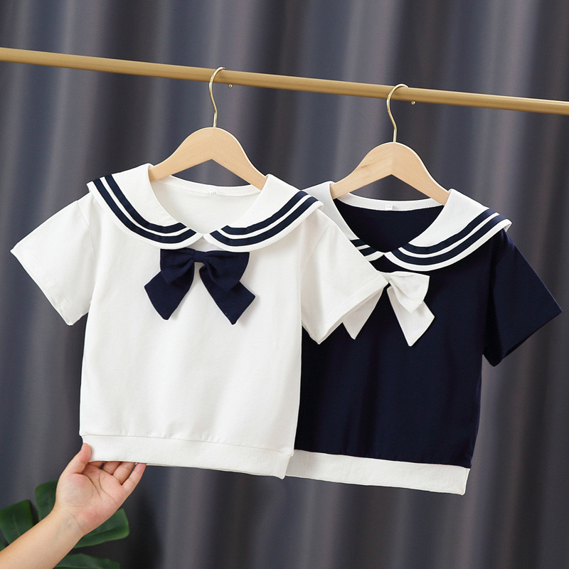 เสื้อโปโลแขนสั้นลําลอง ผ้าฝ้าย ประดับโบว์ คุณภาพสูง สไตล์เกาหลี สําหรับเด็กผู้หญิง อายุ 2-10 ปี