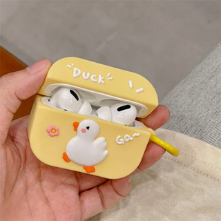 เคสหูฟังบลูทูธไร้สาย ซิลิโคน ลายการ์ตูนเป็ดสีเหลืองน่ารัก สําหรับ Airpods pro2 3 2 1 pro