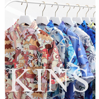 เสื้อเชิ้ตฮาวาย kin18 เสื้อเชิ้ตแขนสั้น ผ้าฝ้าย ลายการ์ตูนญี่ปุ่น Songkran 2022