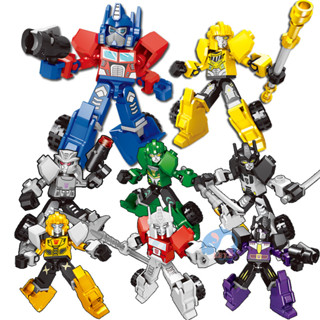 8 Transformers Robot Building Blocks ฟิกเกอร์ Optimus Prime Bumblebee Megatron Mecha Transformation เด็กผู้ชาย DIY ของเล่นเพื่อการศึกษา