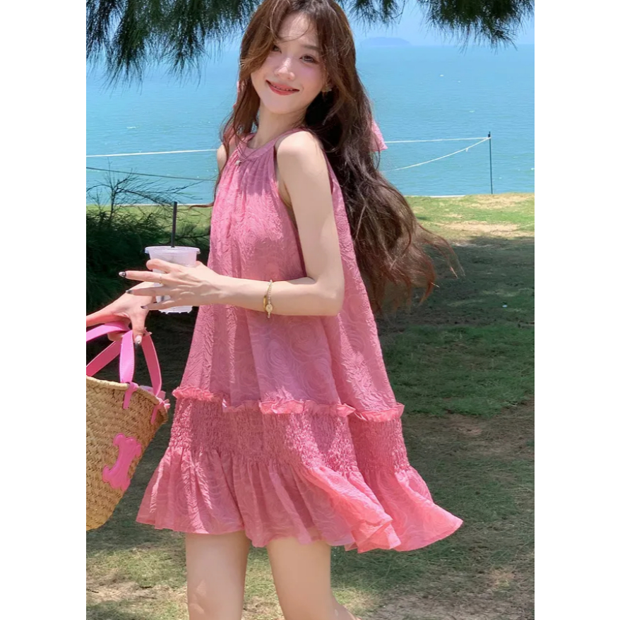ใหม่ ชุดเดรสน่ารัก สายคล้องคอ และเสื้อเชิ้ต สําหรับวันหยุดพักผ่อน