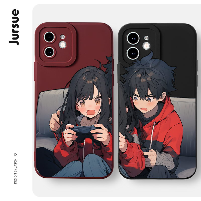 JURSUE เคสคู่ เคสไอโฟน คู่รัก กันกระแทกซิลิโคนนุ่มการ์ตูนน่ารักตลก เคสโทรศัพท์ Compatible for iPhone 16 15 14 13 12 11 Pro Max SE 2020 X XR XS 8 7 Plus พลัส XYH1929