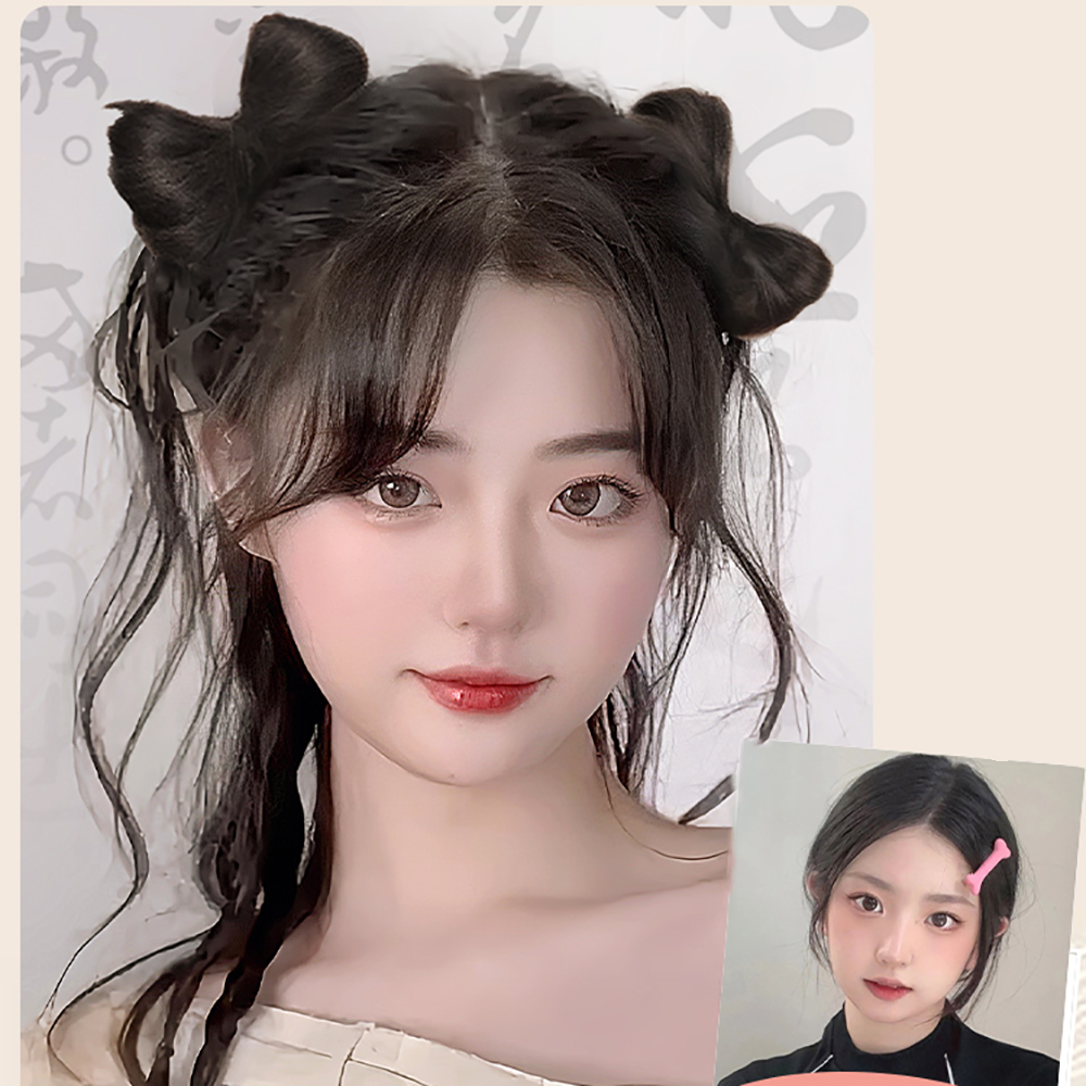 Y2k วิกผมหางม้า แบบถัก ประดับโบว์ สไตล์เจ้าหญิงโบราณ สําหรับผู้หญิง - รูปที่ 3
