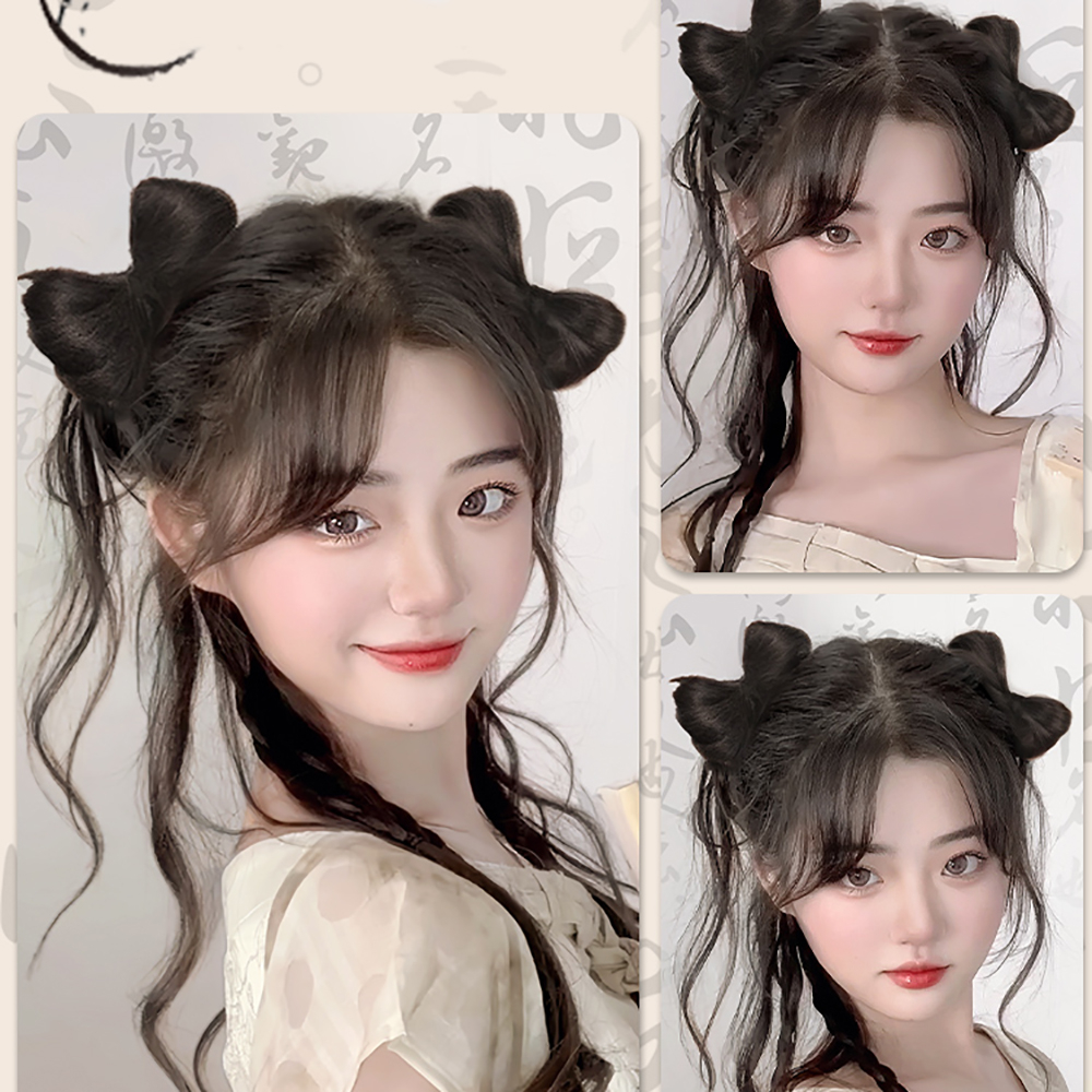 Y2k วิกผมหางม้า แบบถัก ประดับโบว์ สไตล์เจ้าหญิงโบราณ สําหรับผู้หญิง - รูปที่ 2