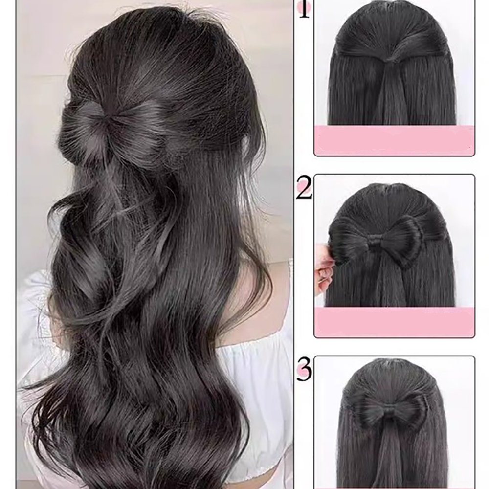 Y2k วิกผมหางม้า แบบถัก ประดับโบว์ สไตล์เจ้าหญิงโบราณ สําหรับผู้หญิง - รูปที่ 5