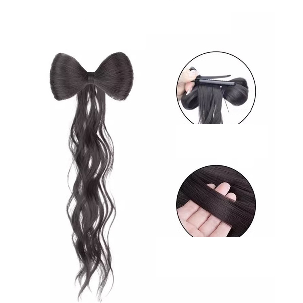 Y2k วิกผมหางม้า แบบถัก ประดับโบว์ สไตล์เจ้าหญิงโบราณ สําหรับผู้หญิง - รูปที่ 6