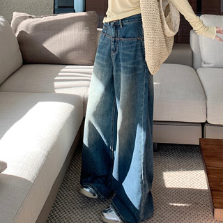 Retro, vintage, trendy pocket, reverse feel, straight leg jeans, wide leg pants, girls pants