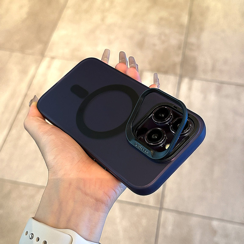 【Bracket/Matte Acrylic hard case/Black】เคส compatible for iPhone 13 14 15 pro max case