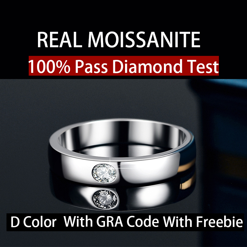 คอลเลกชันผู้ชายจริง Moissanite 0.1ct Crown Simple Straight Line Design แหวน S925 เงิน Hypoallergenic พร้อม GRA Certification สามารถ Pass Test สําหรับหมั้นงานแต่งงานวันเกิด